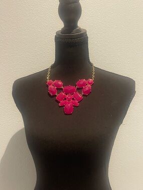 Statement Pink Gem Bib Necklace - Gold Chain
